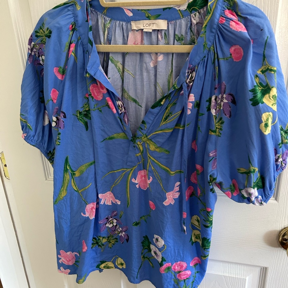LOFT Blue and Pink Floral Blouse